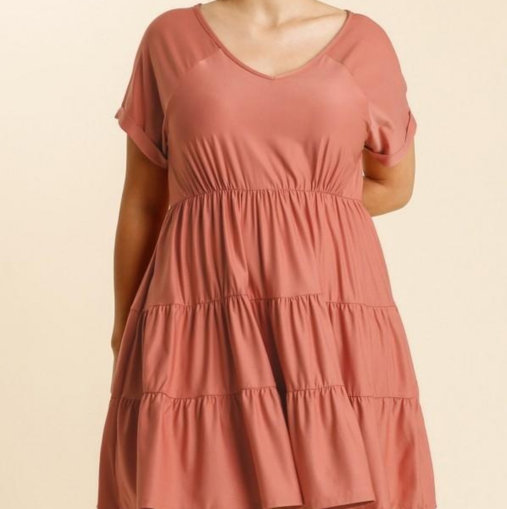 Umgee Canyon Clay V-Neck Tiered Babydoll Dress - Picture 11 of 13